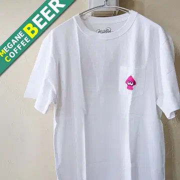 스프라툰 Splatoon 미사용 새상품 오징어 자수 포켓 티셔츠 화이트