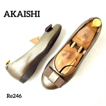 AKAISHI 새상품급 리본 로우 힐 아치 피터 가죽 23.5cm