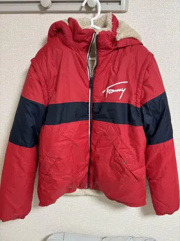 Tommy Jeans 후드 부착 점퍼 레드/네이비