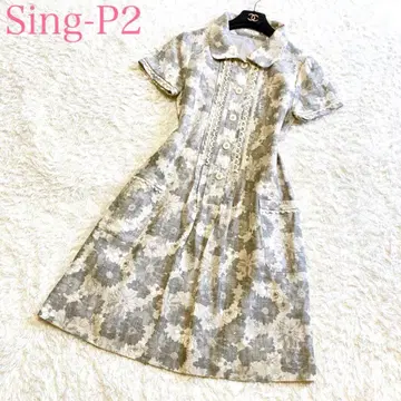 새상품급 Sing-P2 원피스 무릎 기장 반팔 레이스 핀턱 꽃무늬 M