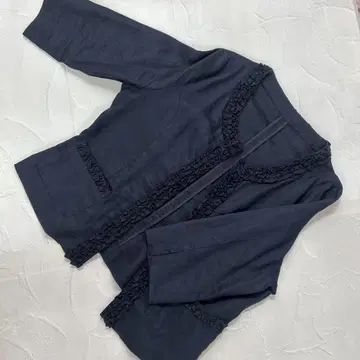린넨 Re-J 네이비 노카라 자켓 프릴 빅 사이즈 3 포멀