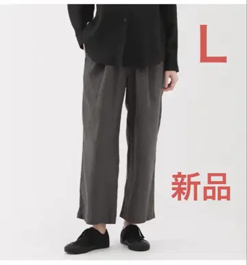 무인양품 린넨 워시드 이지 와이드 팬츠 차콜 그레이