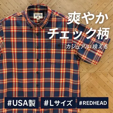 RED HEAD 체크 셔츠 면 100 반팔 [미국 규격 3XL]