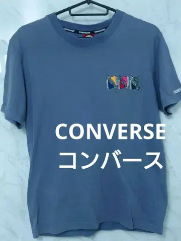 컨버스 CONVERSE 자수 스니커즈 티셔츠 반팔 짙은 블루 그레이 계열