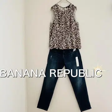 BANANA REPUBLIC 레오파드 벌룬 슬리브리스 티셔츠 (M)