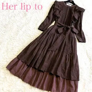 새상품급 하립투 롱 원피스 S 맥시 길이 레이스 프릴 리본