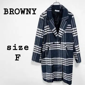 브라우니 [F] 체크 무늬 체스터 코트 네이비 계열 세련된 댄디