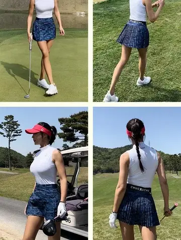 CHUCUCHU 츄쿠츄 한국 골프웨어 카모 패턴 플리츠 스커트 XS