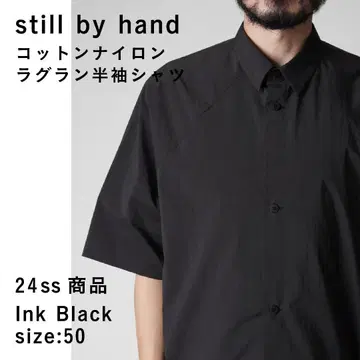 STILL BY HAND 코튼 나일론 반팔 셔츠 잉크 블랙 50