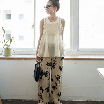프릭스스토어 2톤 꽃무늬 릴랙스 이지 팬츠 베이지