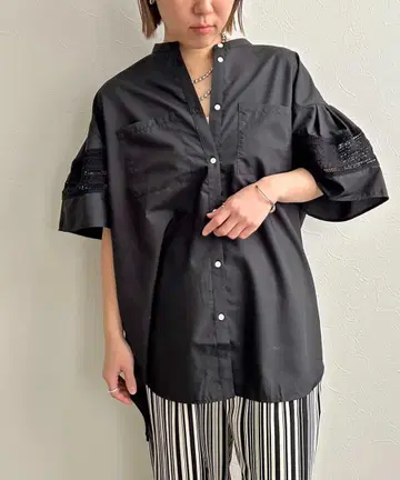 LHELBIE 레이스 절개 튜닉 셔츠