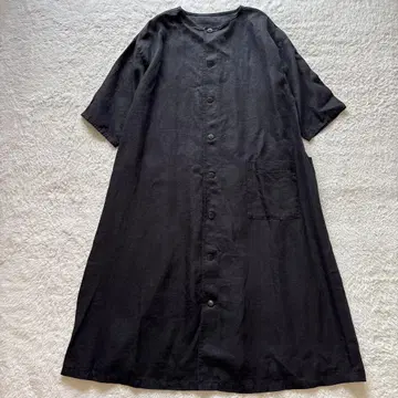 새상품급 SARAHWEAR 사라웨어 노카라 린넨 롱 원피스 먹물 염색