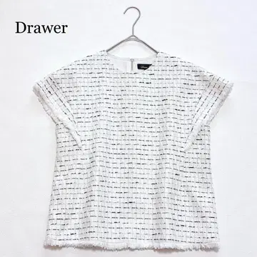 Drawer 드로어 트위드 프린지 블라우스 화이트 36