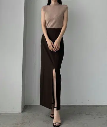louere 타이트 하이 웨스트 슬릿 펜슬 스커트 브라운 S 사이즈