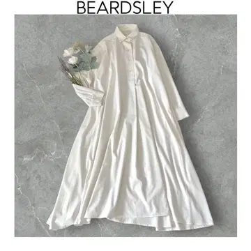 BEARDSLEY 플레어 셔츠 원피스 화이트 비어즐리 롱 긴팔