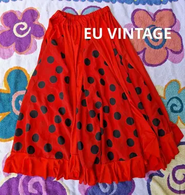 EU VINTAGE 빨간색 블랙 도트 볼륨 스커트 플라멩코