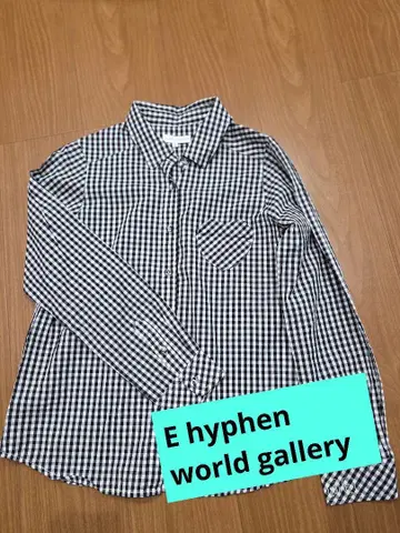 E hyphen world gallery 화이트 블랙 체크 셔츠