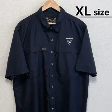 USA 구제 의류 낚시 셔츠 워크 셔츠 반팔 XL 블랙 자수 로고