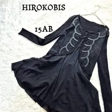 히로코비스 이소재 도킹 튜닉 블랙 튤 리브 니트