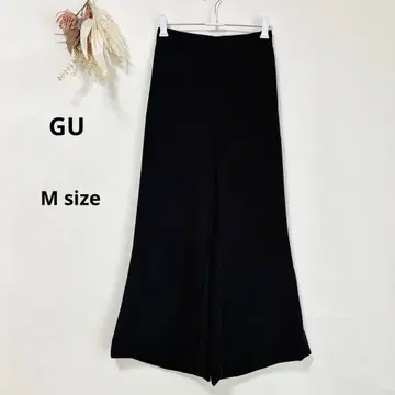 지유 GU 벨트 하이 웨스트 와이드 플레어 팬츠 블랙 M
