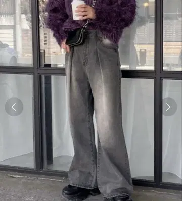 지나시스 턱 데님 와이드 팬츠 M 블랙 그레이 데님 청바지