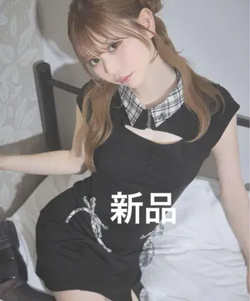 미셸 마카롱 체크 리본 미니 원피스 프리 사이즈 블랙 새상품