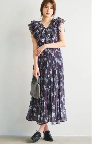 아트 플라워 플리츠 프릴 원피스
