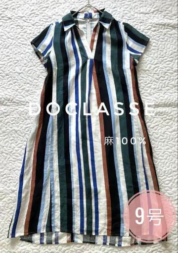 DoCLASSE 린넨 100% 스트라이프 원피스 컬러풀 9호 M 새상품급