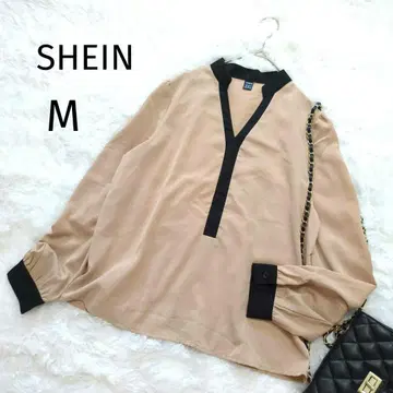 컨디션 최상 쉬인 긴팔 블라우스 V넥 밴드 카라 브라운 M 4470