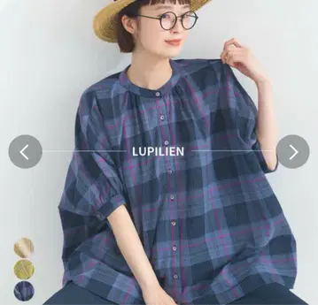 lupilien 루피리안 마드라스 체크 밴드 카라 개더 블라우스