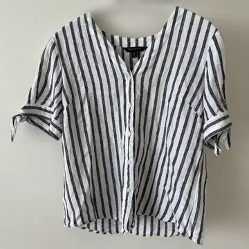 BANANA REPUBLIC 반팔 셔츠 M 스트라이프 린넨, 코튼