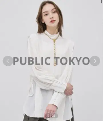 PUBLIC TOKYO 스티치 밴드 카라 블라우스/오버 셔츠