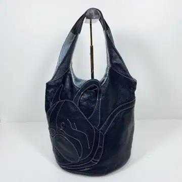 kitamura 키타무라 개 얼굴 자수 네이비 가죽 핸드백