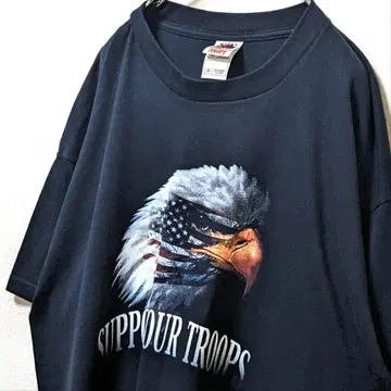 프룻 오브 더 룸 이글 빅 로고 티셔츠 블랙 검정 2XL 구제 의류