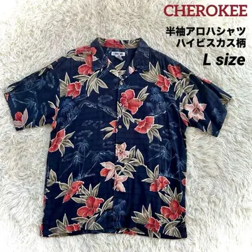 CHEROKEE 체로키 반팔 알로하 셔츠 보태니컬 무늬 네이비 L