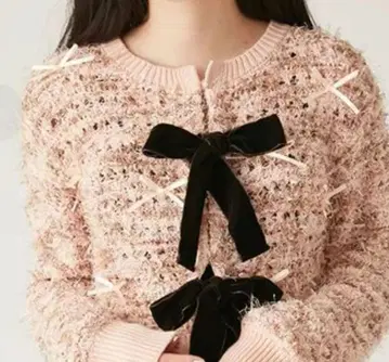 LILY BROWN 핑크 리본 니트 가디건 택 포함 새상품 완판템