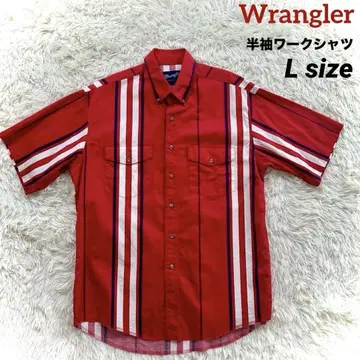 Wrangler 랭글러 반팔 워크 셔츠 빨간색/스트라이프 라인 L