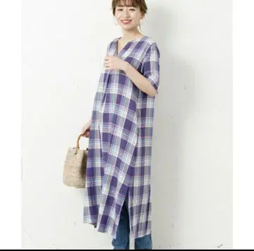 린넨 체크 스키퍼 맥시 원피스 어반 리서치 써니 라벨 마 혼방