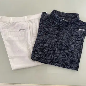 Srixon 그레이 패턴 피케 셔츠와 화이트 팬츠 세트