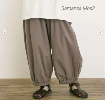 새상품 사만사 모스모스 면 린넨 평직 허리 절개 개더 벌룬 팬츠 모카 L