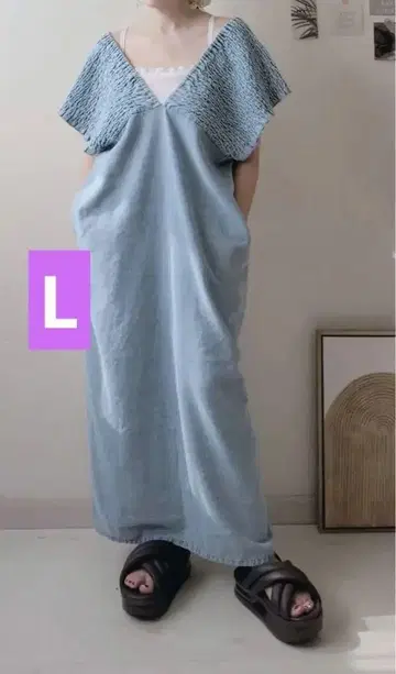 시마무라 데님 셔링 원피스 색스 L 사이즈