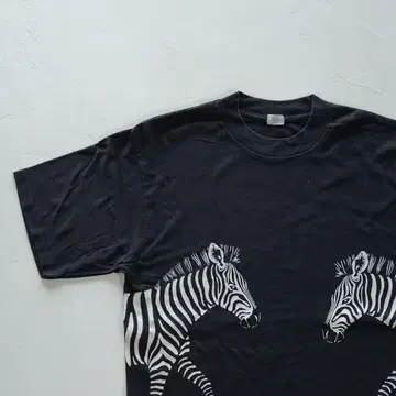 빈티지 90s 제브라 양면 프린트 티셔츠 L 상당 블랙