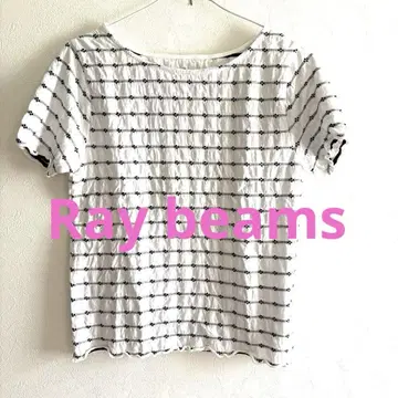 Ray BEAMS 반팔 티셔츠 화이트 블랙 보더 (꽃 모티브)