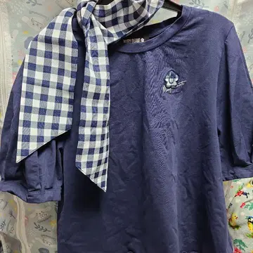 MARY QUANT 네이비 반팔 티셔츠