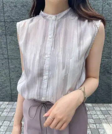 뉘앙스 패턴 스탠드 카라 블라우스 (PINK)