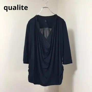 7부 기장 컷 티셔츠 qualite/칼리테 5부 소매 롱 티셔츠 풀오버