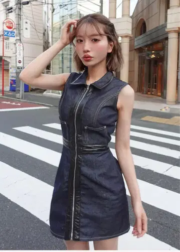 다리치 데님 미니 원피스