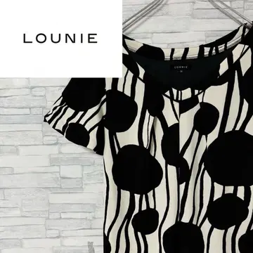 루니 LOUNIE 무릎 기장 원피스 반팔 튜닉 올 패턴 화이트 블랙 38
