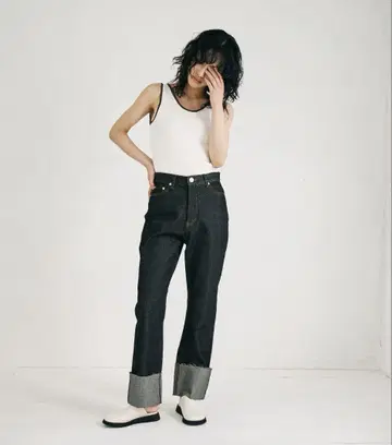 미사용 새상품 블랙 데님 접이식