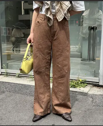 브라운 와이드 레그 데님 팬츠